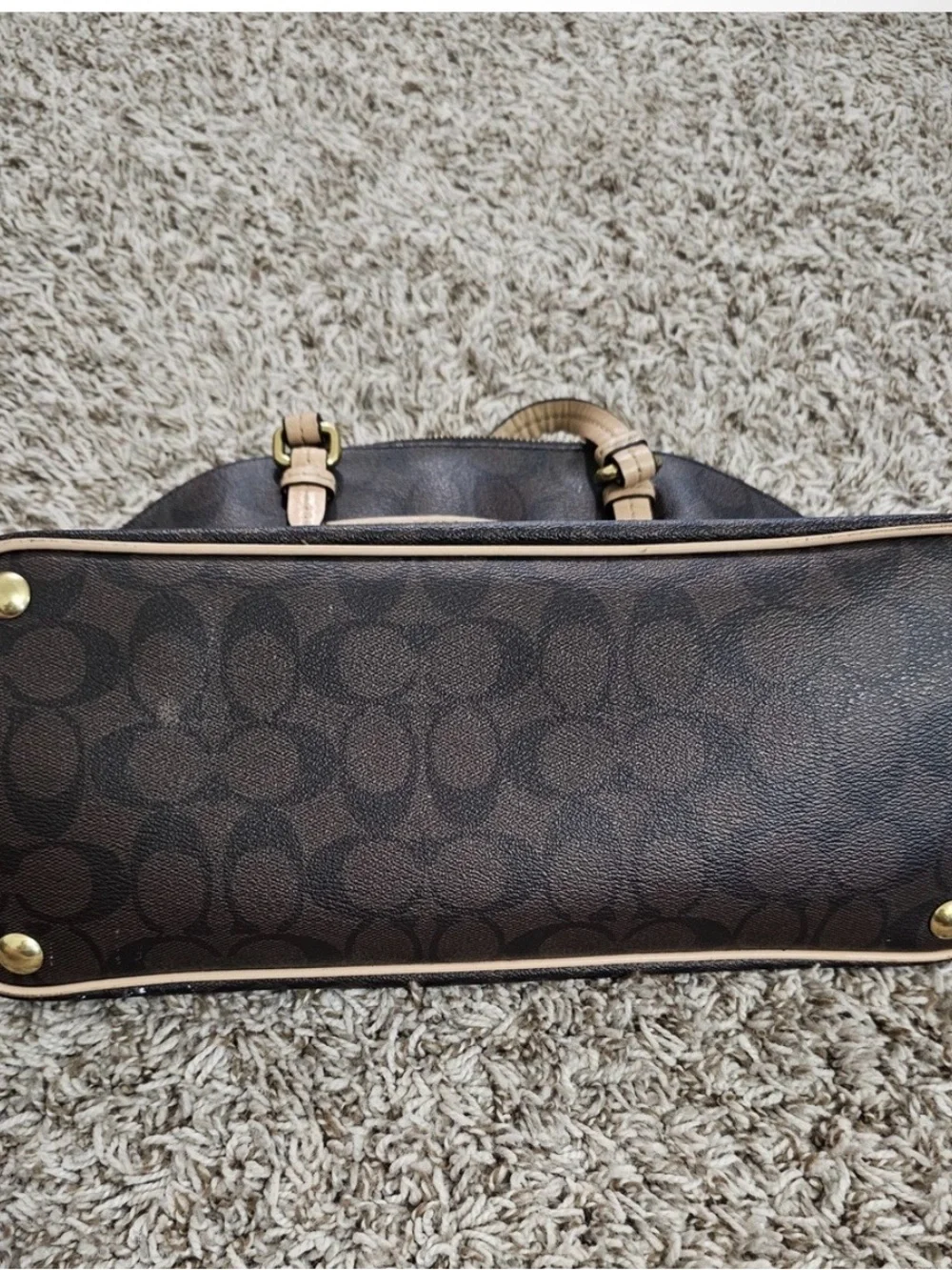 Coach Brown Signature Dome Satchel with Tan Trim and Red Tag